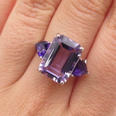 JCL Colleen Lopez 925 Sterling echter Smaragd & Dreieckschliff Amethyst Ring Größe 6