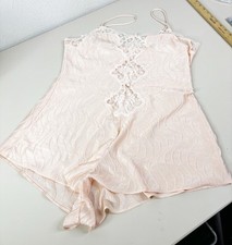 VTG Henson Kickernick Small Peignoir Peach Lace Floral Teddy Lingerie EUC