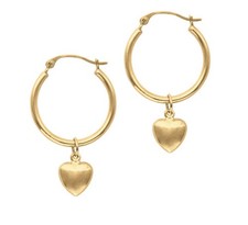Vintage 14k Yellow Gold Women's Hoop Earrings with Dangling Hearts 1.12g G1