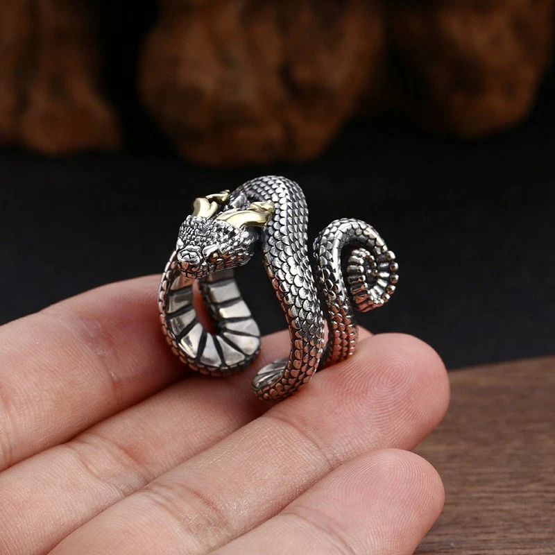 Men’s 925 Sterling Silver Coiled Snake Ring Heavy 26g Realistic Serpent Viper - Image 4 of 4