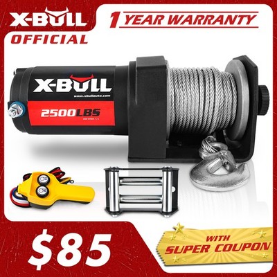 X-BULL Electric Winch 2500LBS 12V Steel Cable Wired Control UTV ATV Waterproof