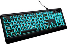 Large Print Backlit Keyboard, Wired Lighted Computer Keyboards with 7-Color Back