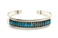 Men's Natural Turquoise Stone Open Cuff Sterling Silver 925 Tribal Boho Bracelet