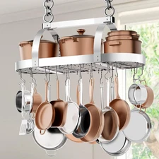 34 Inch Heavy Duty Chrome Hanging Pot Rack Ceiling Mount, Oval Pot and Pan Hangi