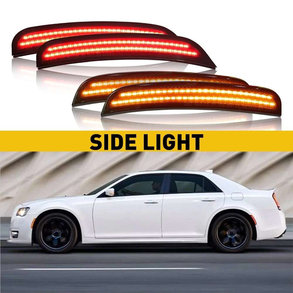 Smoked LED Side Marker Lights Replacement For 2015-2021 Chrysler 300 Front Rear