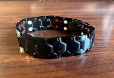 Men's Magnetic Bracelet Stainless Steel w/Double Row 4 Elements Magnets 8" Black