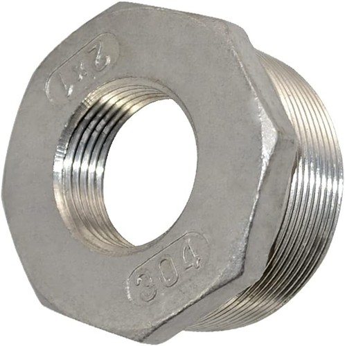 Tubo boccola riduttore filetto 2" maschio x 1" femmina x femmina, argento - Foto 2 di 5