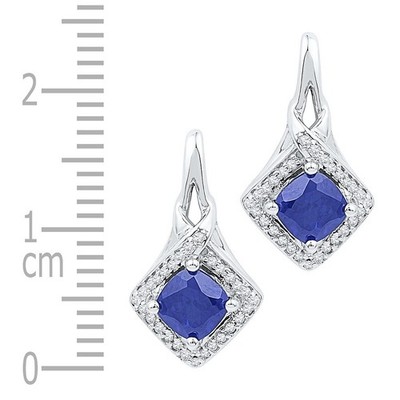Blaue quadratische Ohrhänger 2,17 kt natürlicher Diamant 10 kt Weißgold