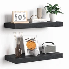 Floating Shelves - 16 Inch Rustic Black Wall Shelf - Wall Mounted Shelves for...