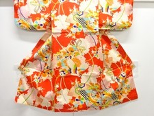 7760863: JAPANESE KIMONO / ANTIQUE KIMONO / SILK / FAN WITH FLOWER  BIRD