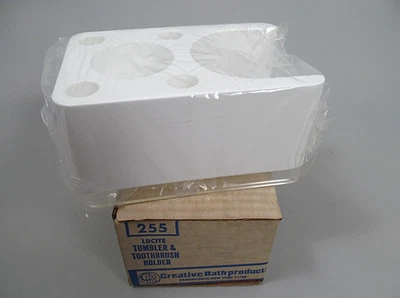 Creative Bath Products Lucite Tumbler & Toothbrush Holder White 255 Vintage NOS - Image 1 of 4