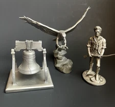 Hudson Pewter Figurine Patriotic Lot Eagle Minuteman Soldier Rifle Liberty Bell
