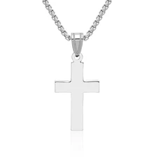 14K Solid White Gold Cross Necklace