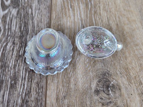 Crystal Carnival Glass Hen on Nest Salt Cellar - Ruffled Edge Glass Chicken 3" - Picture 6 of 8
