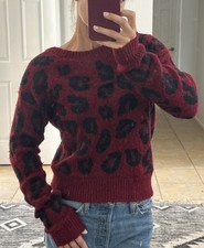 VS PINK Maroon Leopard Reversible Fuzzy Sweater Small
