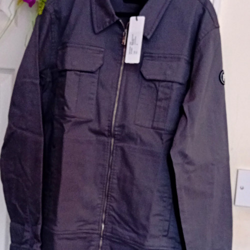 Forbes Men’s Grey Full Zip Collared Cotton Twill Jacket Size M