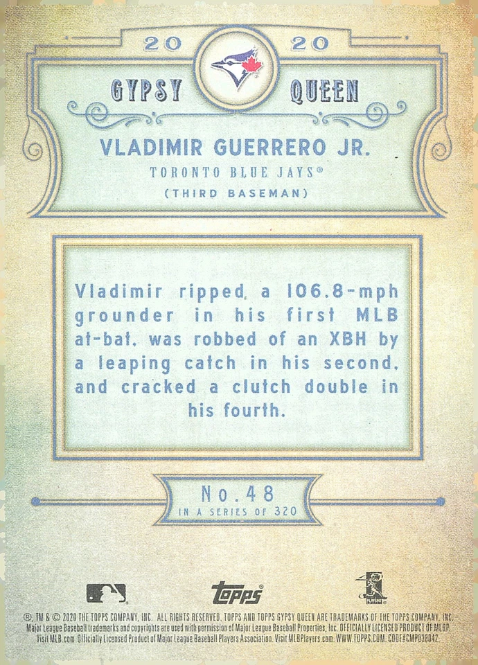 2020 Topps Gypsy Queen #48 Vladimir Guerrero Jr. - Image 2 of 2