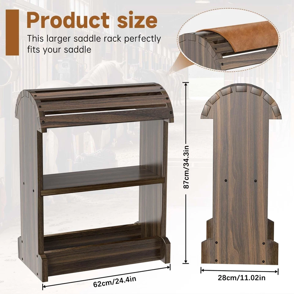 Estante de sillín de madera extra grande, soporte de sillín ideal para organizadores de tachuelas de caballos y... Foto 2 de 4