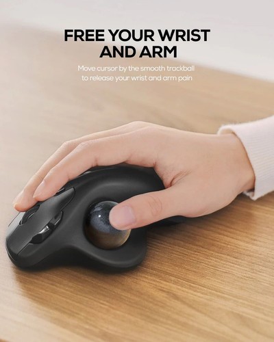 Nulea M501 Wireless Trackball Mouse Rechargeable Ergonomic Black Bluetooth USB - Picture 2 of 9