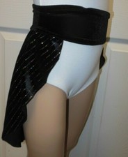 NWT Dance Costume Striped Black Velvet Tails with Silver Hologram Glittering