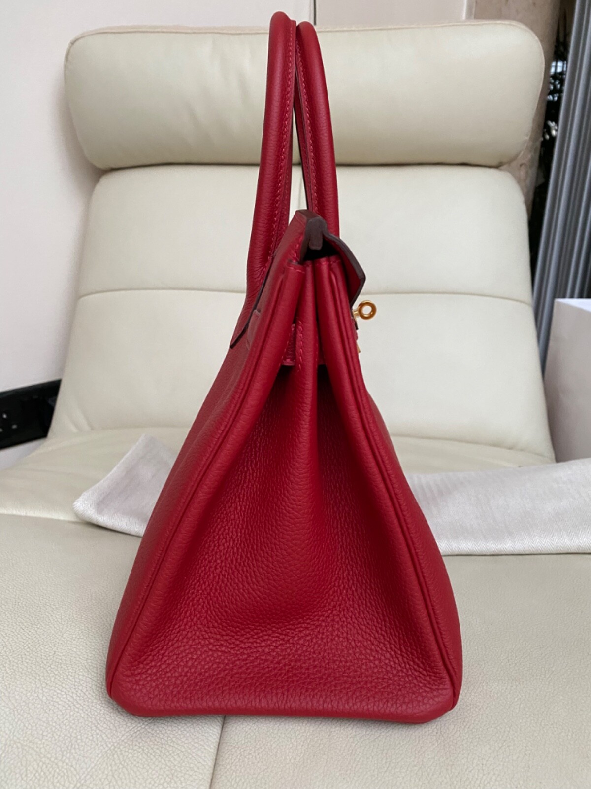 authentic hermes birkin 30 rouge vif (dark red) with receipt image 2