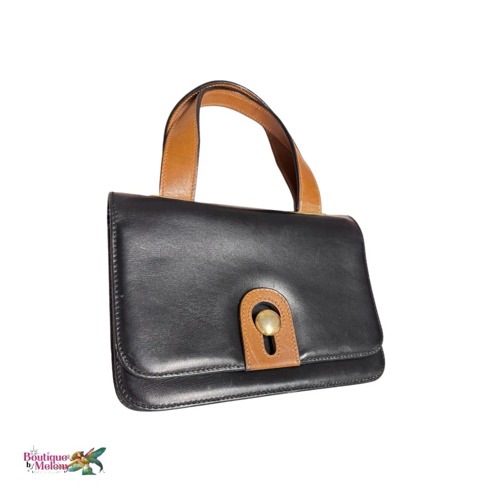 Gherardini for Lord & Taylor Black Brown Leather Handbag Vintage - Image 4 of 4