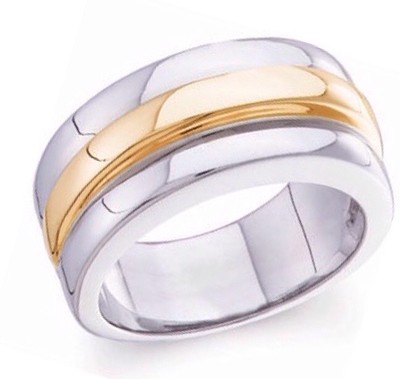 Goldring 14K Gold 8,2 mm bicolor breites Band Weiß & Gelbgold Zigarre Statement