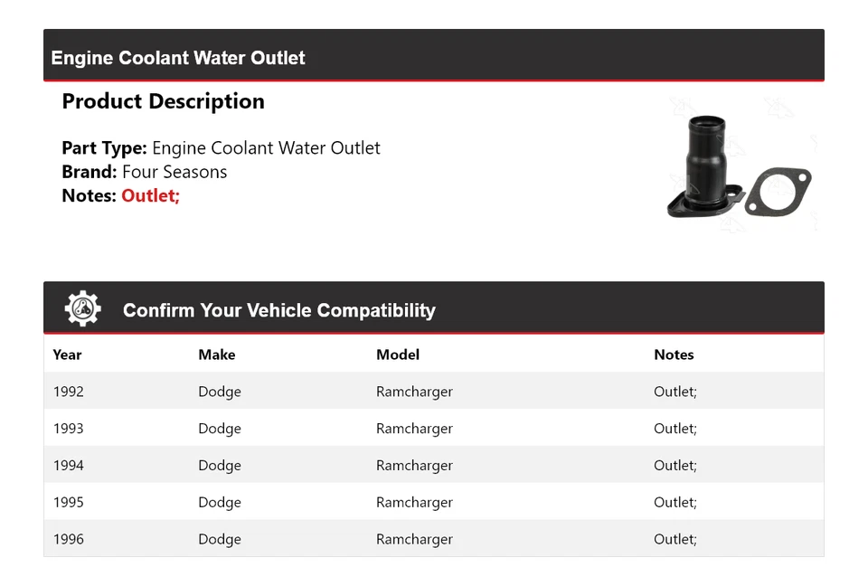 Para Dodge Ramcharger 1992-1996 motor refrigerante salida de agua 4 estaciones 1993 1994 Foto 2 de 4