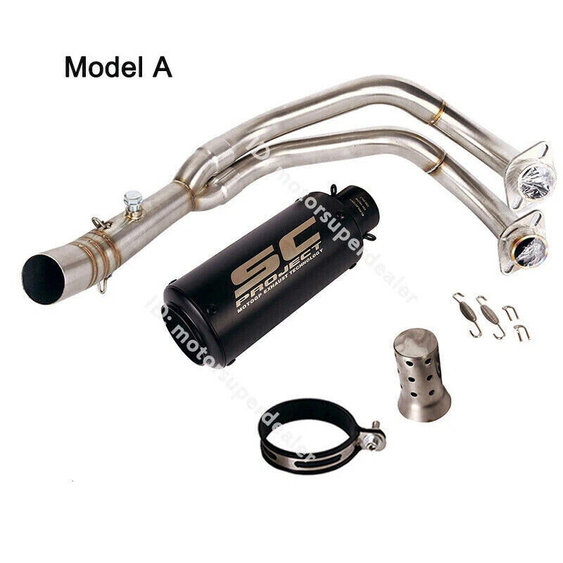 Puntas de escape negras silenciador tubo delantero sistema completo para Yamaha YZF R7 MT-07 FZ07 Foto 4 de 4