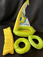 VTG Zee Toys Puff N Play Inflatable Furniture Barbie Sailboat Float Rings & Pad