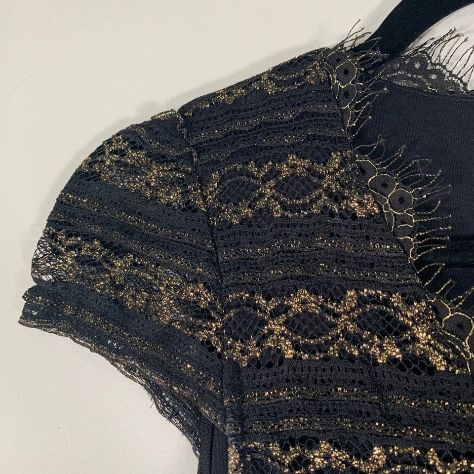 Ali Ra Dress Women’s 0 Black Metallic Gold Cap sleeves Fit + Flare Short Dress - Image 3 of 4