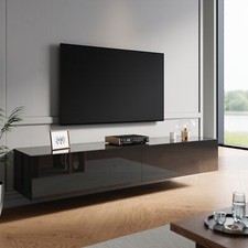 Black High Gloss Wall Floating TV Stand Unit Cabinet Storage Door 140/160/180cm