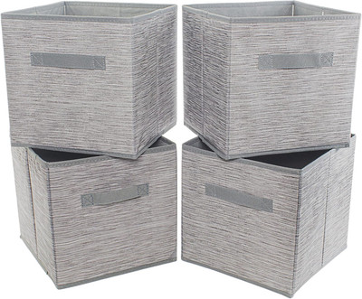 Foldable Storage Boxes, Pack of 4, Linen Grey, Storage Boxes for Homes and Of...
