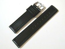 20mm Hadley-Roma MS784 Mens Black Oil-Tan Waterproof Leather Watch Band Strap