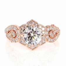 3Ct Round Cut Simulated Diamond Floral Leaf Design Ring 14K Rose Gold Plated