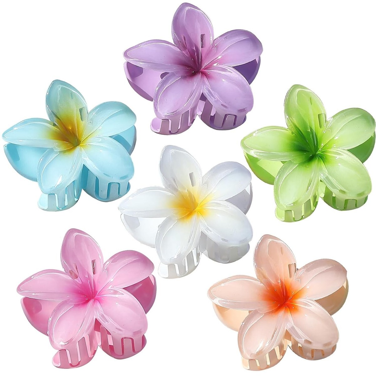 Plumeria flower assorted colors hair claw clips set of six (6) / NEW packaging Amazon.com : Flower Hair Claw Clips for Women, 6 Pack  main image 2