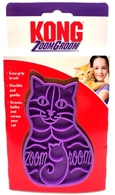 KONG ZoomGroom Multi Use Gentle Rubber Curry Grooming & Massage Cat Brush 4x3"