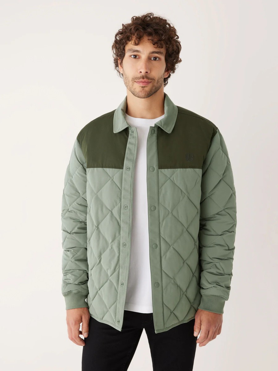 FRANK & OAK Agave Green REVERSABLE Skyline Quilted Bomber Jacket