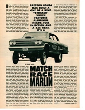 1965 AMC MARLIN STOCKER 426 HEMI ~ ORIGINAL 4-PAGE ARTICLE / AD