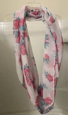 NEW Floral Bloom Rose Infinity Scarf  White Pink Lightweight for summer