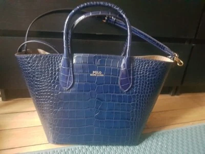 BEAU CABAS NEUF AUTHENTIQUE RALPH LAUREN COULEUR BLEU MARINE 100% CUIR - Photo 1/4