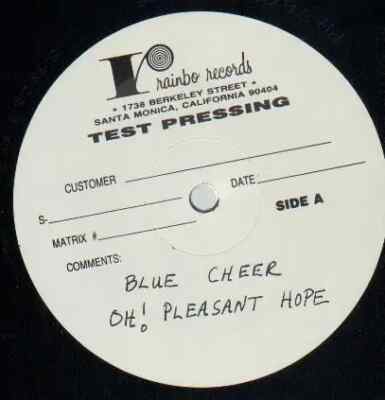 Blue Cheer Oh! Pleasant Hope TEST PRESSING rainbo records Vinyl LP