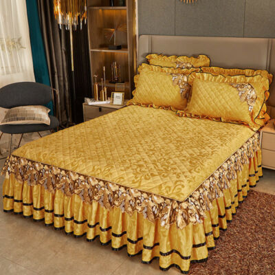 Plush Winter Warm Bedspread Thicken Bed Skirt Bedding Cover with Pillowcases