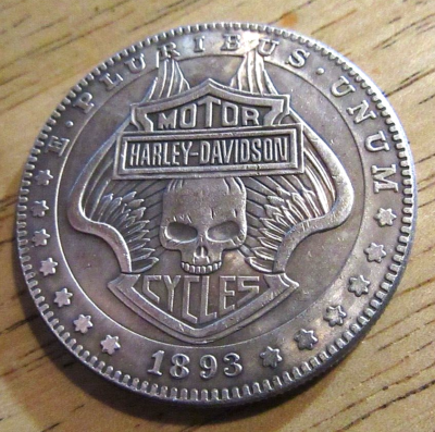 1893 Harley Davidson Biker Hobo Nickel Coin Abstract Art Craft
