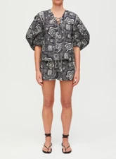 Rhode Resort Demi Top Bazaar Printed S 6 Women's Printed Short Sleeve NEW 31070