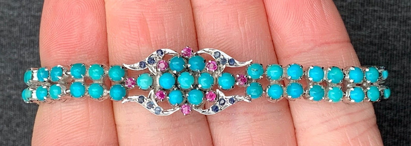 Silver natural ruby & turquoise bracelet, vintage heavy 20.4 grams eBay