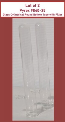 Lot of 2 Pyrex 9840-25 Glass Cylindrical Round Bottom Tube with Filter, 55mL