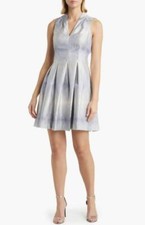 Vince Camuto Metallic Jacquard Fit & Flare Blue Dress 6