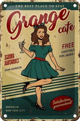 Blechschild Retro 12x18 cm Pinup Grange cafe life music Deko Schild tin sign