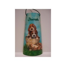 Tegola grande con cuccioli cane decoupage su legno